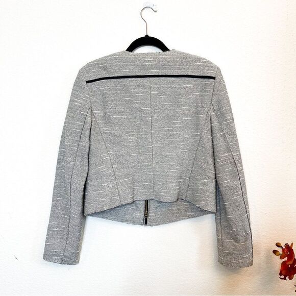 🍋 Boss Hugo Boss •Women’s Grey Cotton Tweed Moto Jacket Size 10 - Picture 4 of 9